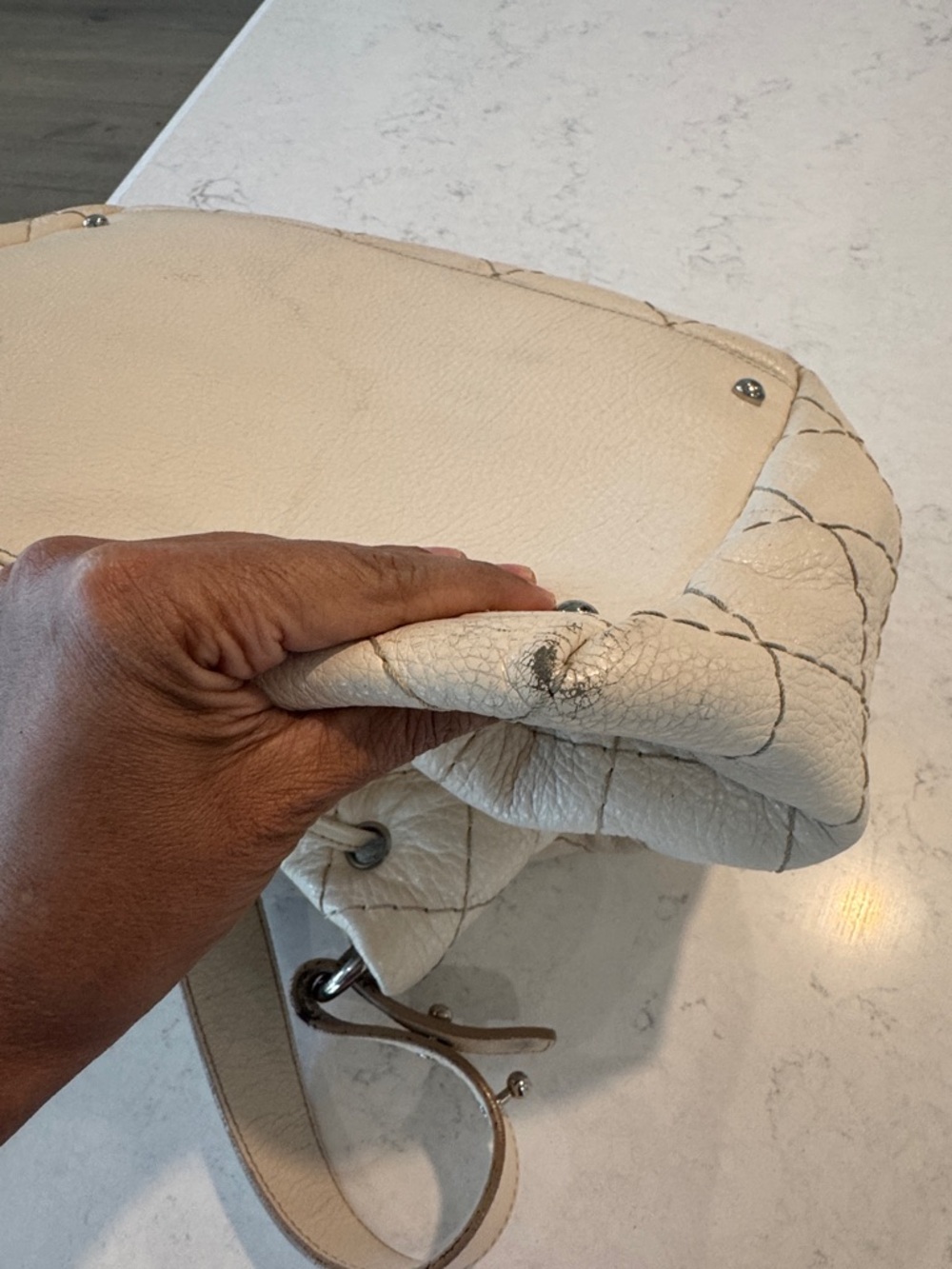 CHANEL Cream Quilted Drawstring Hobo with Charm - Picture 10 of 13